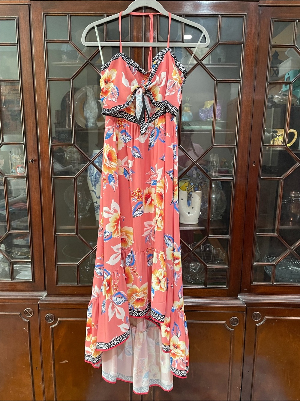 Like New Vintage Flying Tomato Coral Floral Halter Maxi Dress